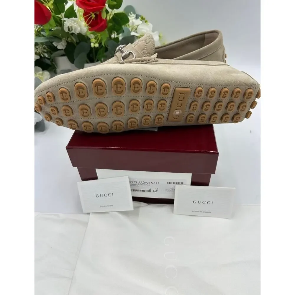 Men's Gucci, GG embossed suede driver loafers size 11 fits 11.5 US made in Italy